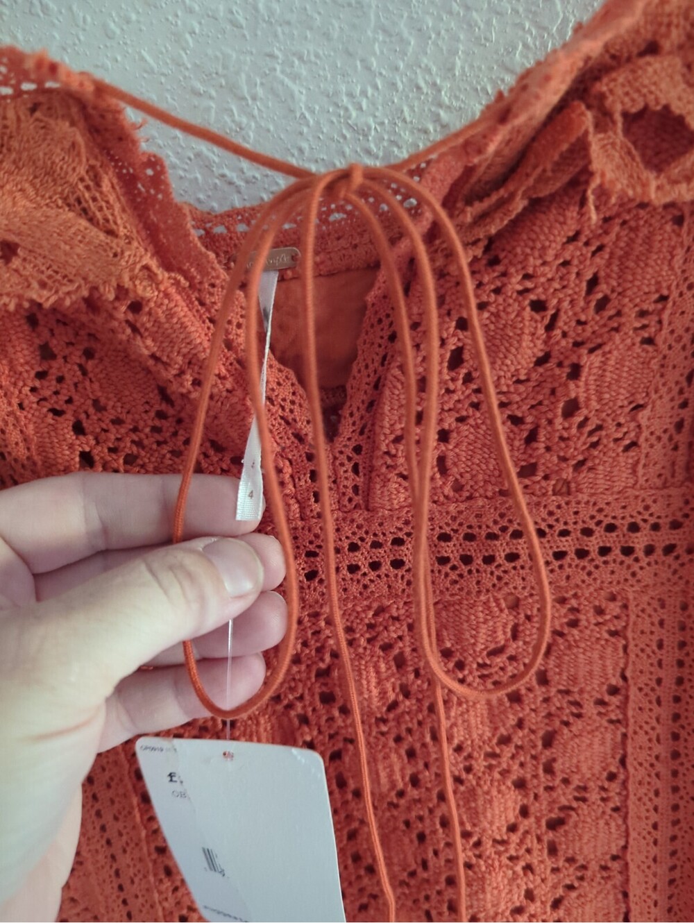 Free People Cross My Heart Mini Dress Size 4 Chrochet Lace Orange - Picture 4 of 12